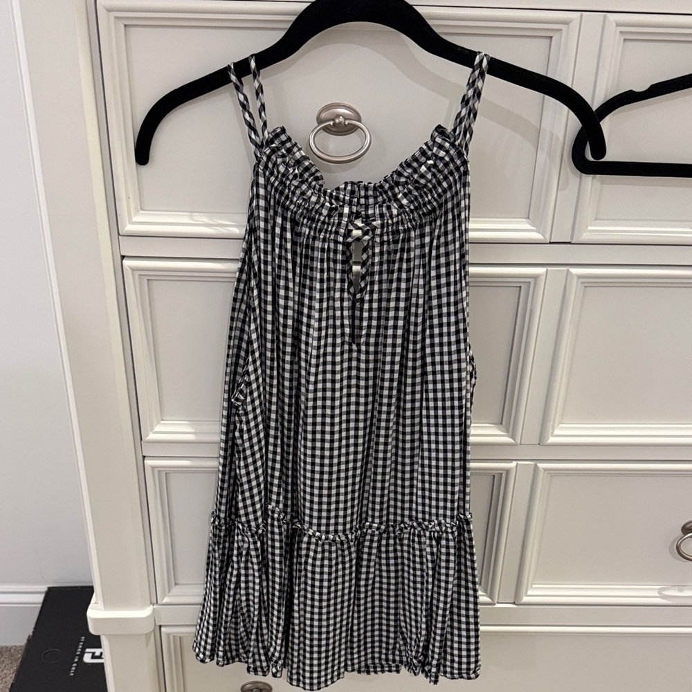 LOFT Monochrome Gingham Ruffle Dress